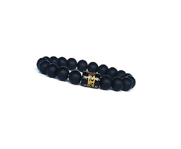 Tibten Buddhist auspiciois Lucky Charm om mani Padme hum Engraved & Black Onyx Matte Finish 8 mm Stretch Bracelet - Image 2