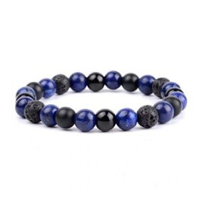 Lapis Lazuli, Black Onyx & Lava Volcanic Beads Crystal Bracelet
