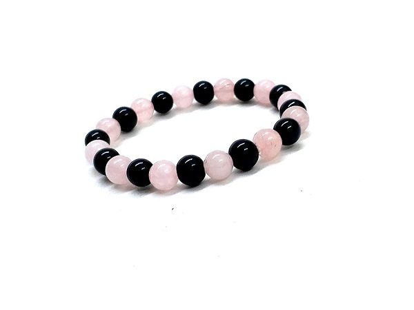Rose Quartz & Black Onyx Crystal Stretch 8 mm Bracelet