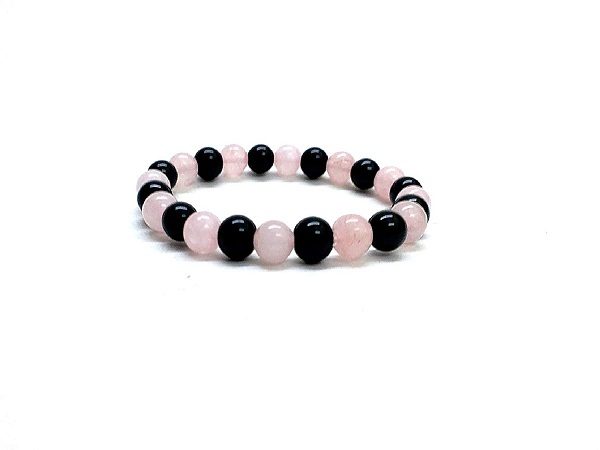 Rose Quartz & Black Onyx Crystal Stretch 8 mm Bracelet - Image 2