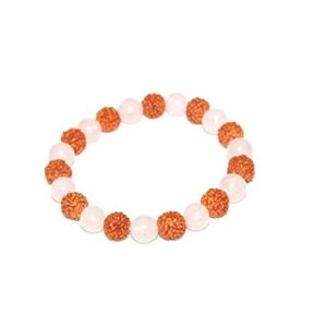 Rose Quartz Crystal Rudraksh Stretch 8 mm Bracelet