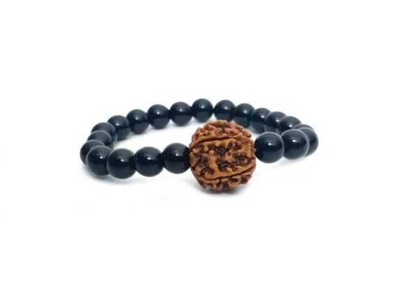 Panchmukhi 5 Mukhi rudraksha & Black Onyx 10 mm Stretch Bracelet