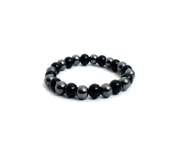Black Onyx and Hematite 8 MM Stretch Bracelet