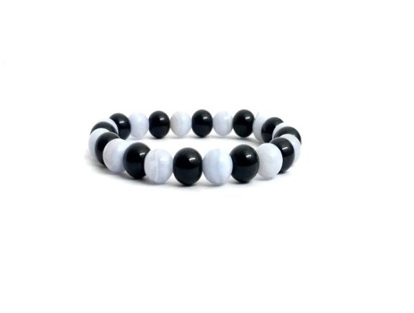 Blue LACE Agate & Black Onyx 8 MM Stretch Bracelet - Image 2