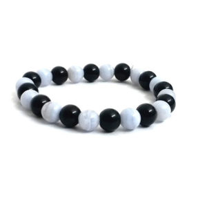 Blue LACE Agate & Black Onyx 8 MM Stretch Bracelet