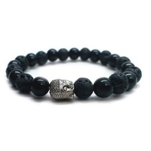 Black Onyx & Lava Rocks Beads Volcanic Beads Buddha Powered 8 mm Stretch Bracelet