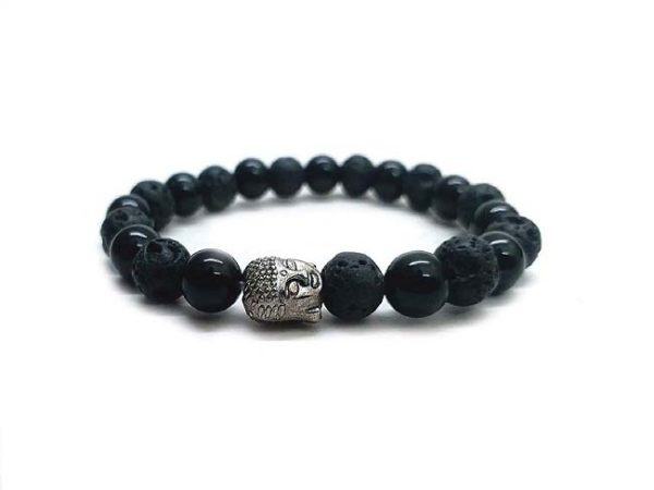 Black Onyx & Lava Rocks Beads Volcanic Beads Buddha Powered 8 mm Stretch Bracelet