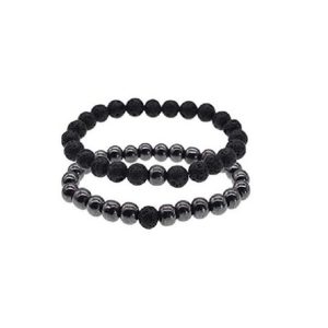 Pair of Black Onyx & Lava Rock Beads Volcanic Beads 8 mm Stretch Bracelet