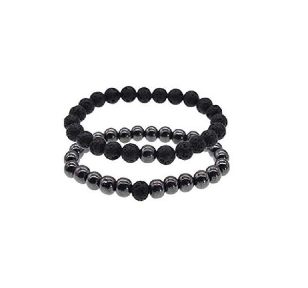 Pair of Black Onyx & Lava Rock Beads Volcanic Beads 8 mm Stretch Bracelet
