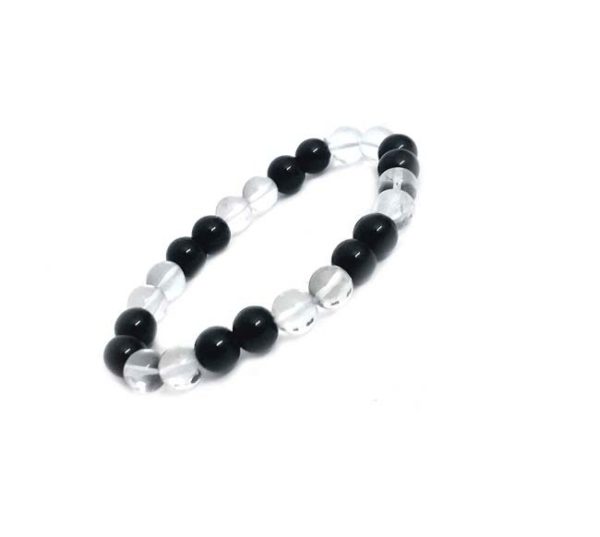 Clear quartz & black onyx stretch bracelet