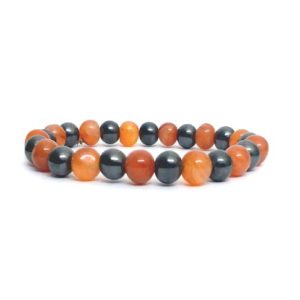 Carnelian Crystal and Magnetic Hematite 8 mm Stretch Bracelet