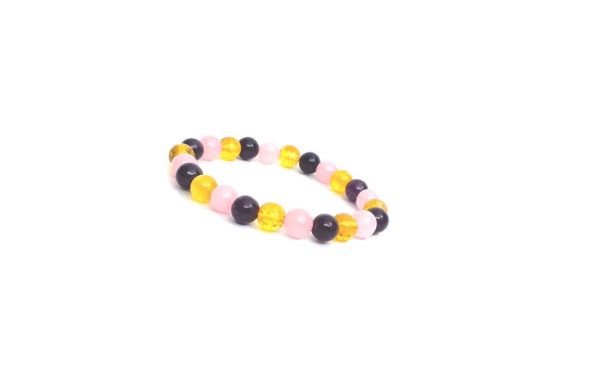 Real Citrine, Rose Quartz and Amethyst Stretch Bracelet