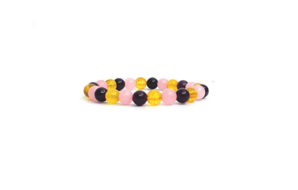 Real Citrine, Rose Quartz and Amethyst Stretch Bracelet - Image 2