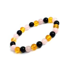 Real Citrine,Rose Quartz &Black Onyx 8 mm Stretch Bracelet