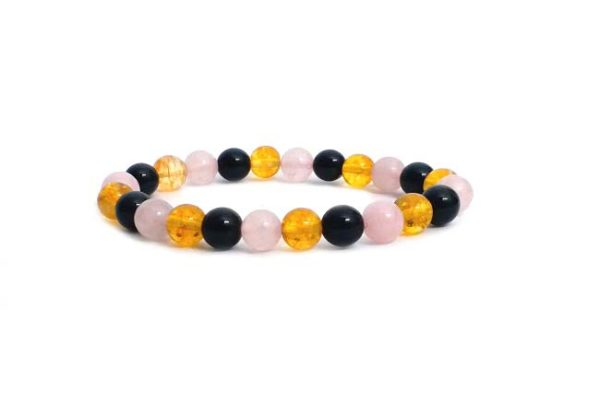 Real Citrine,Rose Quartz &Black Onyx 8 mm Stretch Bracelet - Image 2