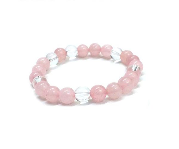 Natural Rose Quartz and Clear Quartz Bracelet - Image 2
