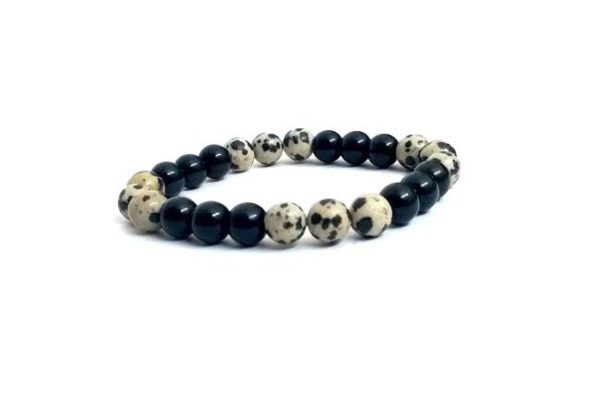 Dalmation Jasper& Black Onyx 8 mm Stretch Bracelet
