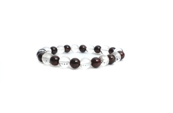 Garnet & Clear Quartz Crystal 8 MM Stretch Bracelet - Image 2