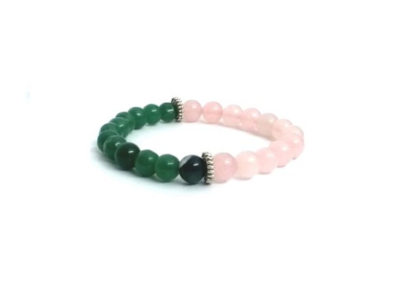 Natural Green Aventurine & Rose Quartz 8 MM Stretch Bracelet - Image 2