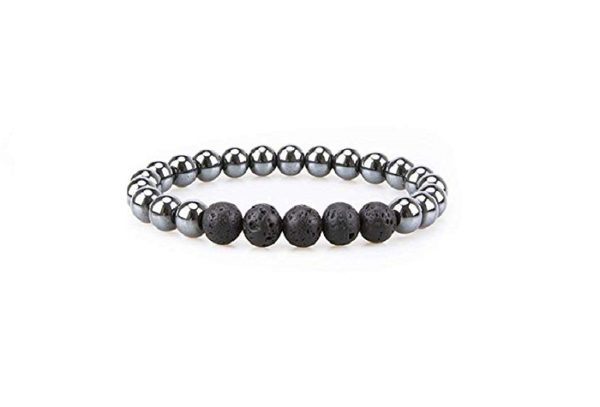Natural Hematite Crystal & Lava Rock Beads 8 mm Stretch Bracelet