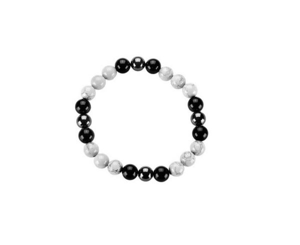 HOWLITE Black Onyx and Hematite 8 MM Stretch Bracelet