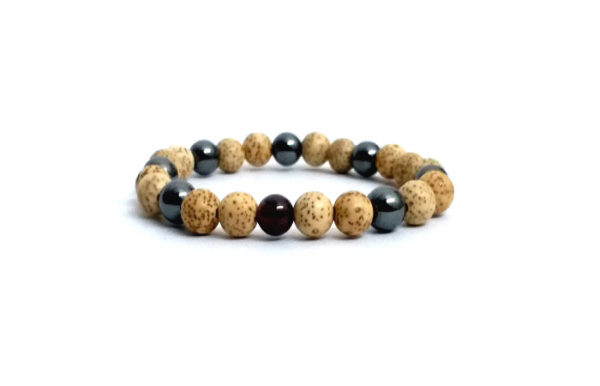Auspecious Lotus Seed & Hematite Crystal Power 8 mm Stretch Bracelet, - Image 2