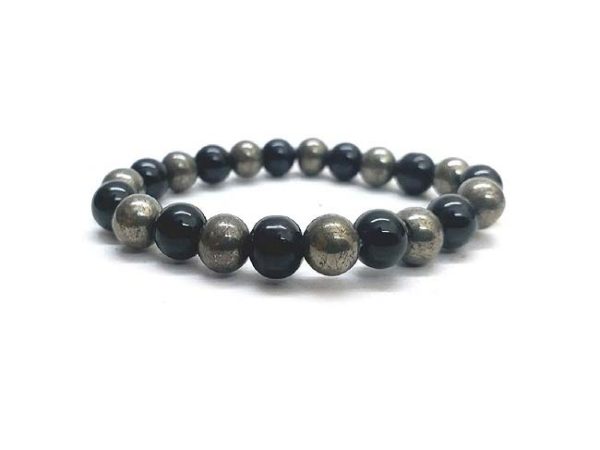 Pyrite and Black Onyx Crystal Stretch Bracelet - Image 2