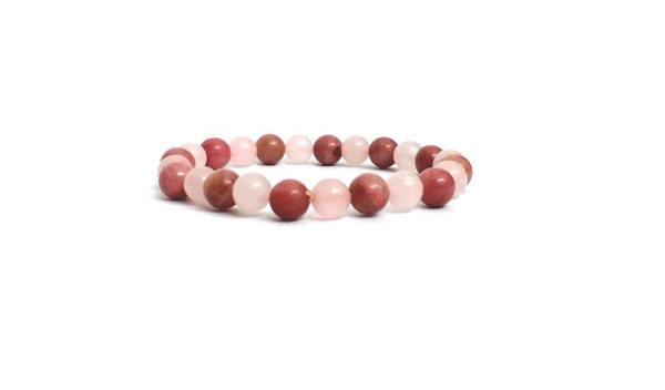 Rhodochrosite & Rose Quartz 8 MM Stretch Bracelet - Image 2