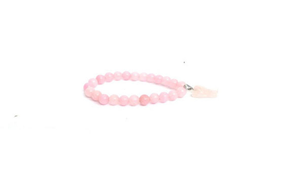 Rose Quartz 8 mm Stretch Bracelet with Rose Quartz Angel - Image 2