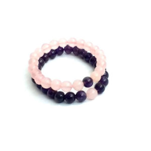 Set of Rose Quartz & Amethyst 8 Mm Stretch Bracelets