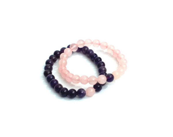 Set of Rose Quartz & Amethyst 8 Mm Stretch Bracelets - Image 2