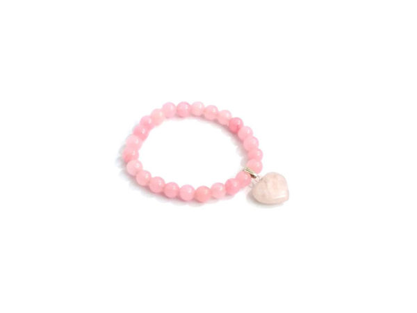 Rose Quartz 8 mm Stretch Bracelet with Rose Quartz Heart