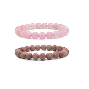 Pair od 2 Rhodochrosite & Rose Quartz 8 mm Stretch Bracelet