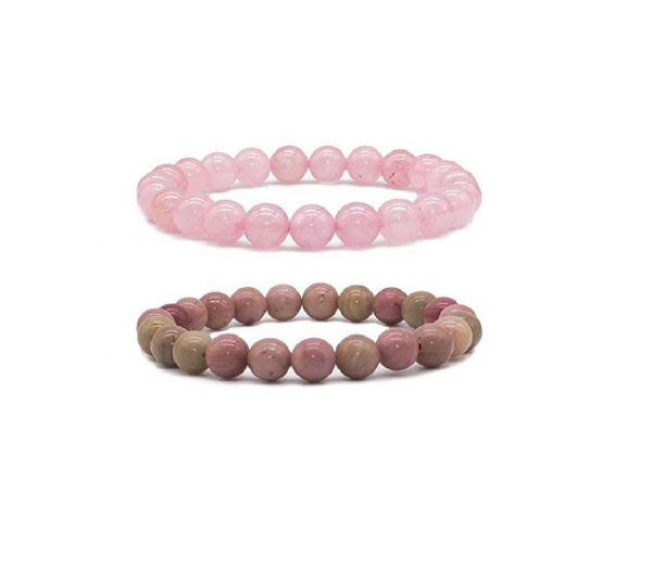 Pair od 2 Rhodochrosite & Rose Quartz 8 mm Stretch Bracelet