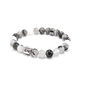 Rutilated Quartz Buddha Powered 8 mm Stretch Power Bracelet