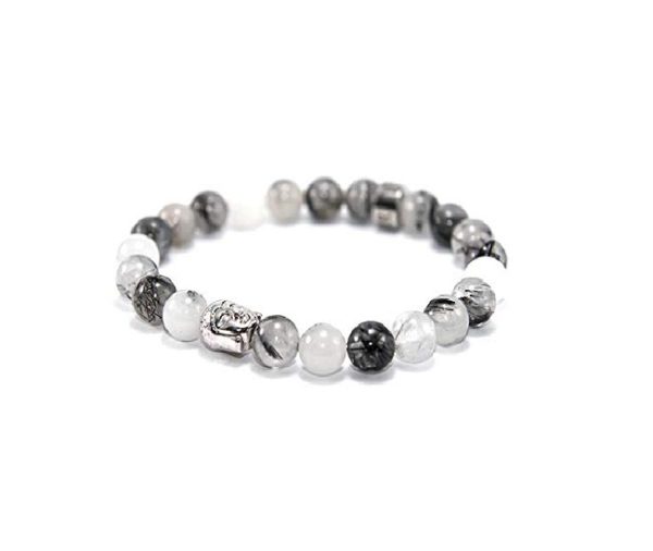 Rutilated Quartz Buddha Powered 8 mm Stretch Power Bracelet