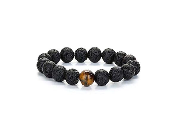 Tiger Eye Crystal & Lava Rock Beads Volcanic Beads 8 mm Stretch Bracelet