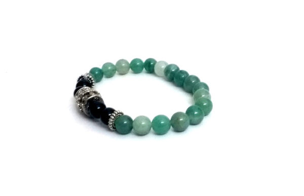 Green Aventurine & Black Onyx Crystal Stretch Bracelet  - Image 2