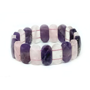 Natural Amethyst & Rose Quartz Crystal Diamond Cut Stretch Bracelet for Men & Women