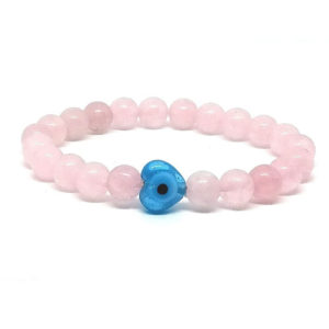 Natural Rose Quartz Heart Evil Eye Bracelet For Men And Women Reiki Healing