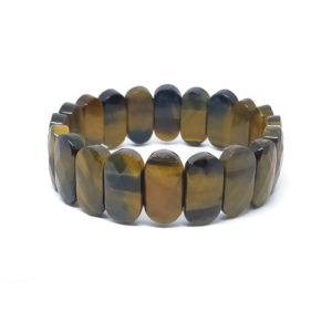 Natural Tiger Eye Diamond Cut Oval Stretch Bracelet for Men and Women