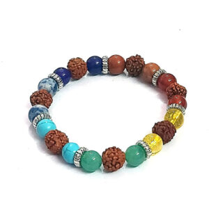 Seven Chakras Crystals And Rudraksh Multi Color Semi Precious Crystals Bracelet For Men And Women Reiki Healing