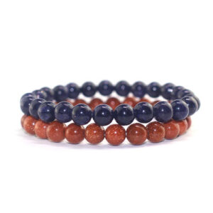 Pair Of Red & Blue Gold Sand Stone 8 Mm Stretch Bracelet Men And Women For Reiki Healing
