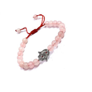 Natural Rose Quartz Hamsa Hand Buddha Men And Women Bracelet For Reiki Healing