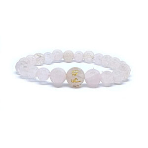 Tibetan Buddhist Auspicious Rose Quartz om mani Padme hum Mantra Engraved Charm Stretch Bracelet for Men and Women