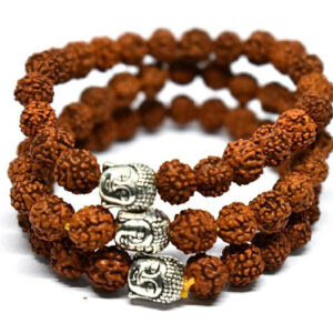 Set Of 3 Natural Rudraksha Buddha Head Bead Powered 8 Mm Stretch Bracelet For Men & Women