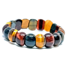 Natural Tiger Eye Red Black And Yellow Stone Multi Crystal Stretch Bracelet For Men And Women