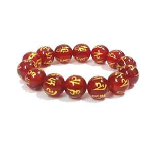 Red Agate Om Mani Padme Hum Engraved Stretch Bracelet Tibetan Charm Bracelet For Men & Women Reiki Healing