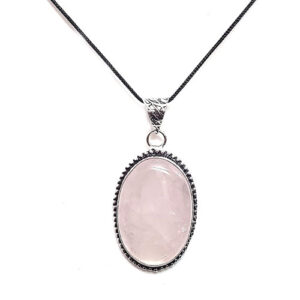 Natural Rose Quartz Oval Antique Look Pendant For Men & Women Reiki Healing
