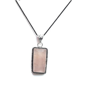 Natural Rose Quartz Rectangle Shaped Antique Look Pendant For Men & Women Reiki Healing